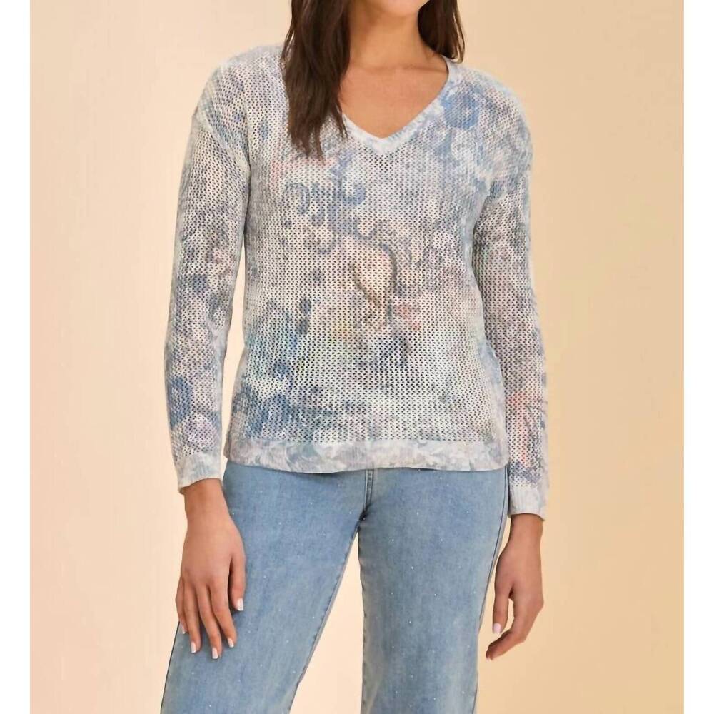 NEW FDJ v-neck printed sweater in neutral multi